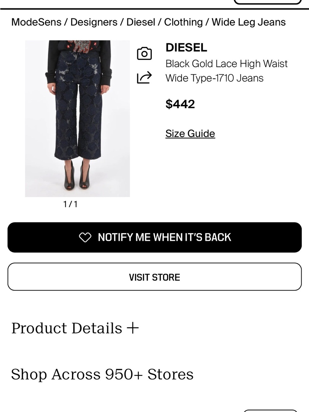 $750 Diesel Wide-Leg Lace Detail Pants - Picture 3 of 5